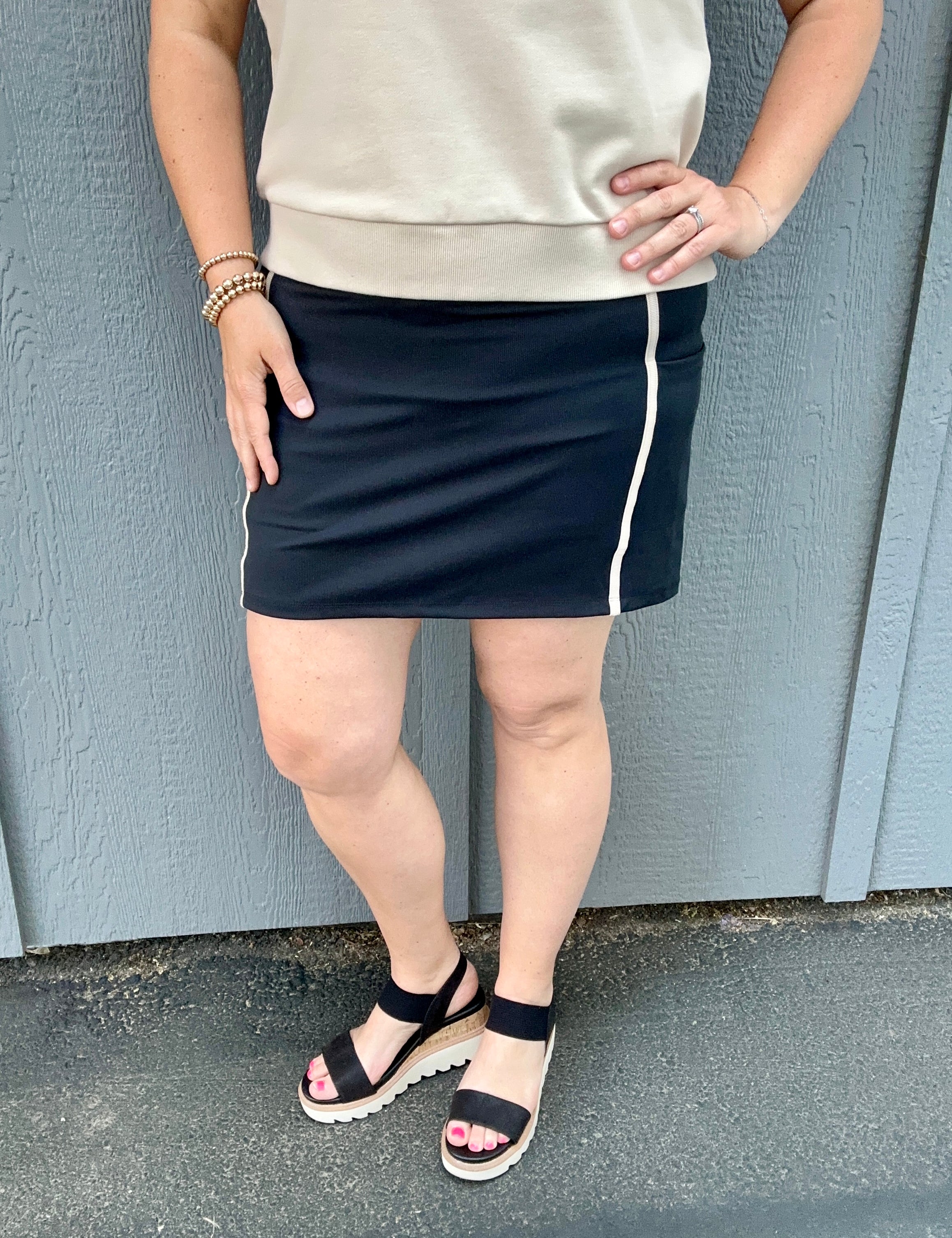 Black Oak Rib Carlton Skort Bottom- Skirt THREAD & SUPPLY