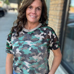 Camo Short Sleeve Sweater Top - Sweater FATE by LFD