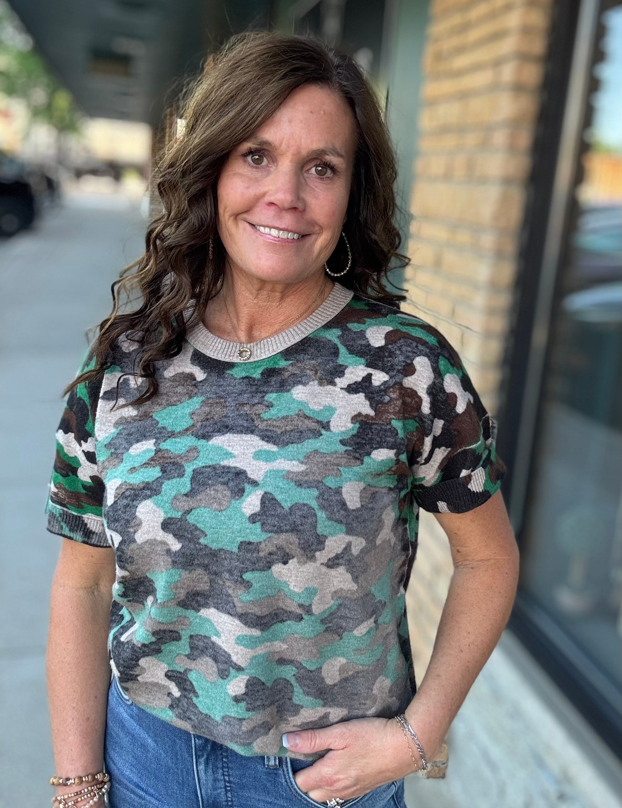 Camo Short Sleeve Sweater Top - Sweater FATE by LFD