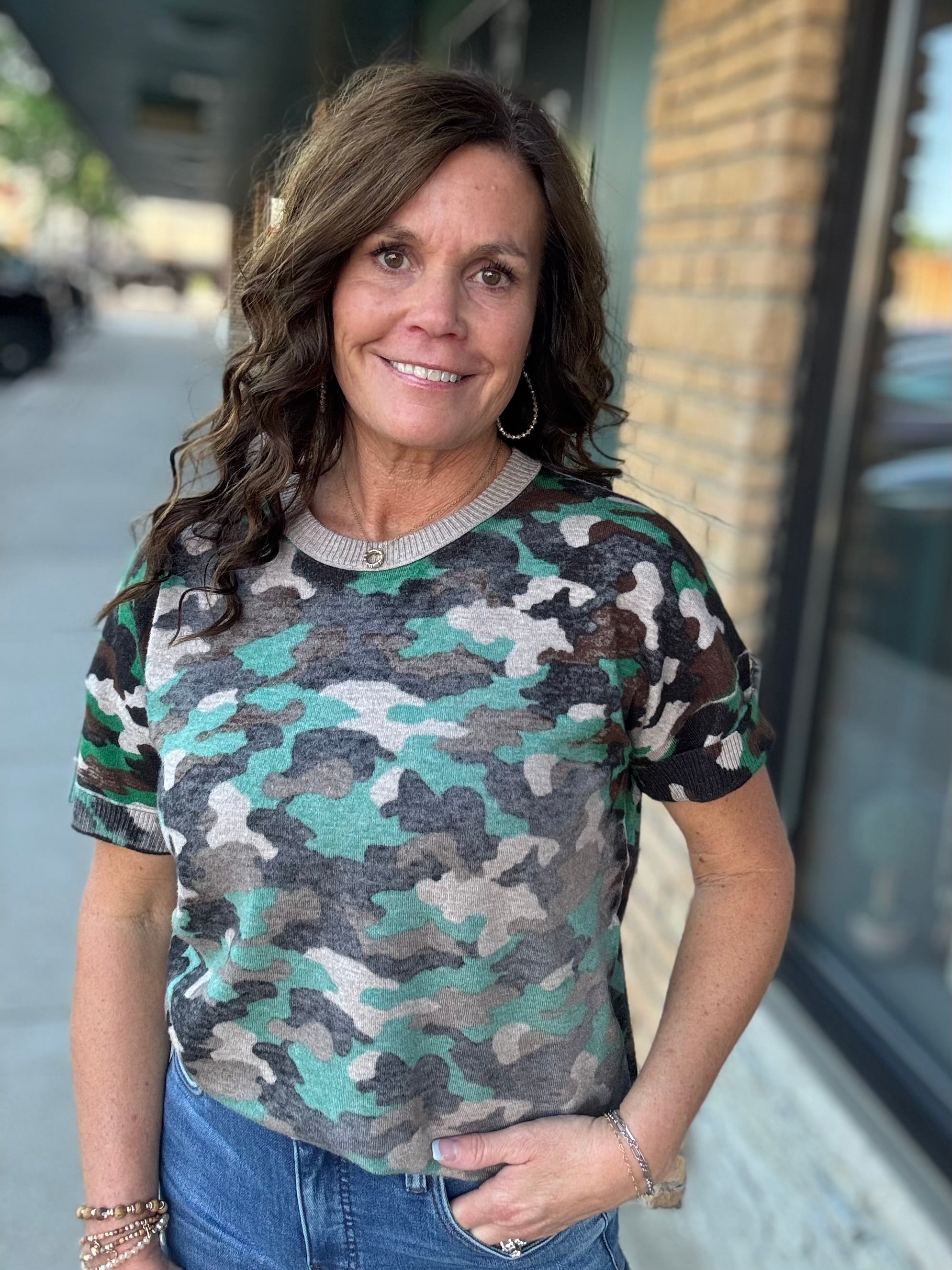 Camo Short Sleeve Sweater Top - Sweater FATE by LFD