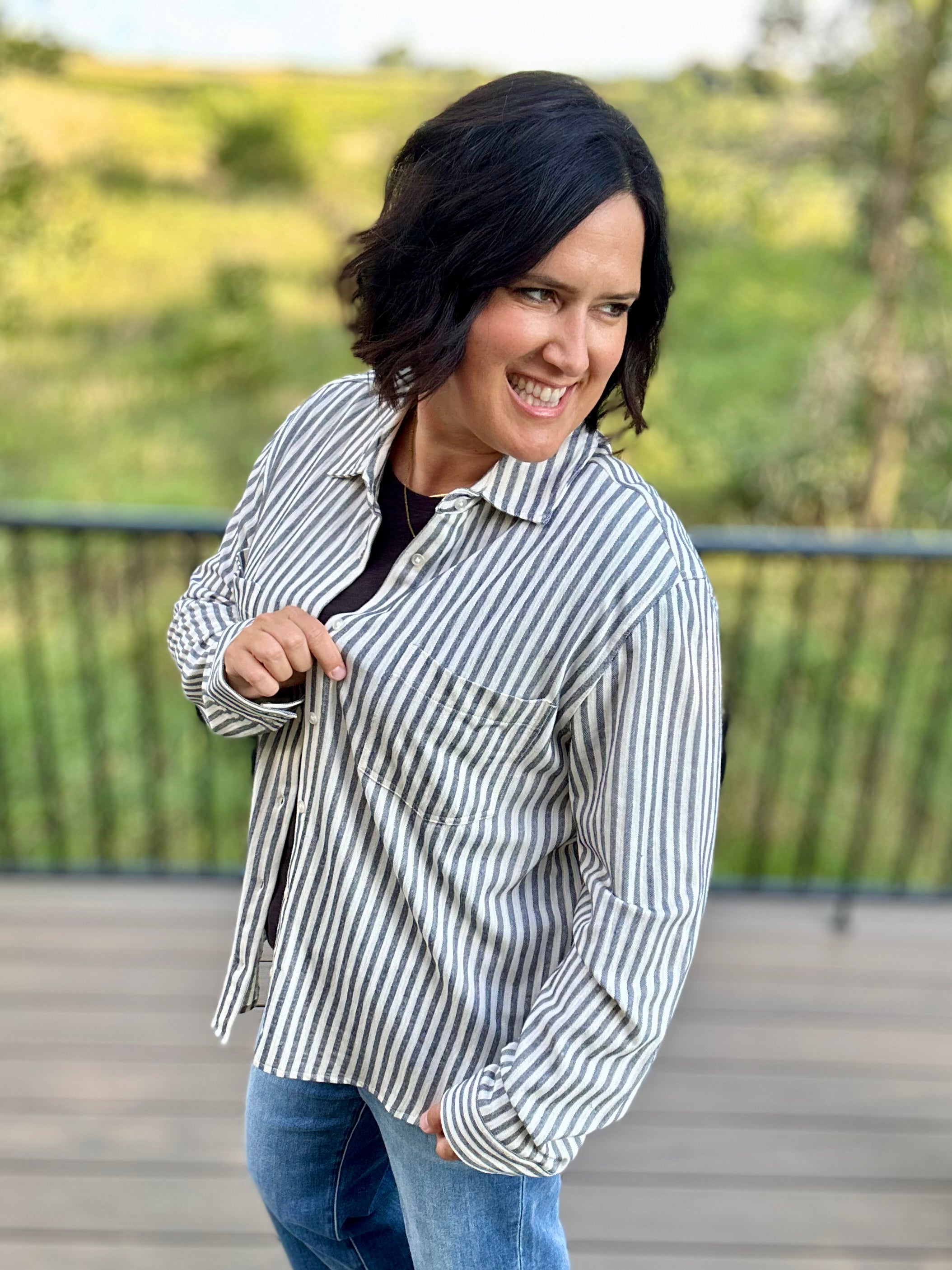 Reese Button Up Stripe Top Eclipse Tops - Button Ups Z Supply