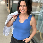 Blue Anna Notch Front Tank Tops- Tanks FLAG AND ANTHEM