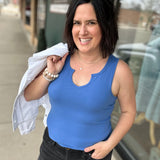 Blue Anna Notch Front Tank Tops- Tanks FLAG AND ANTHEM