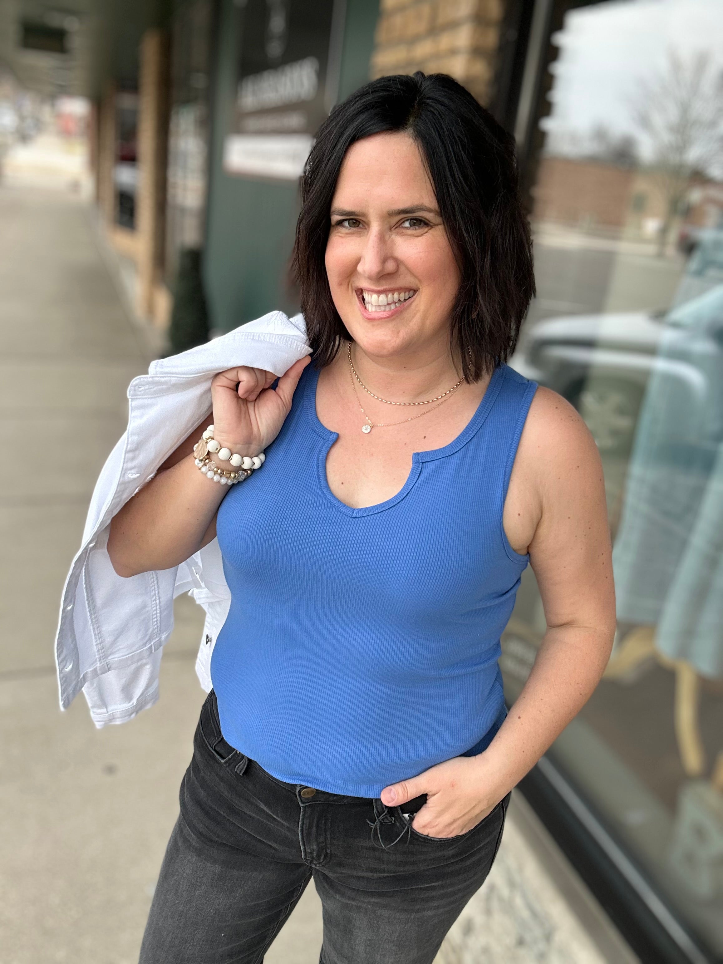 Blue Anna Notch Front Tank Tops- Tanks FLAG AND ANTHEM