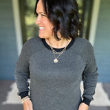 Charcoal Pinstripe Raglan Top Top - Sweater STACCATO