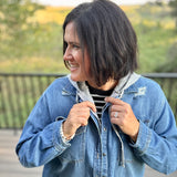 Hooded Distressed Denim Jacket
