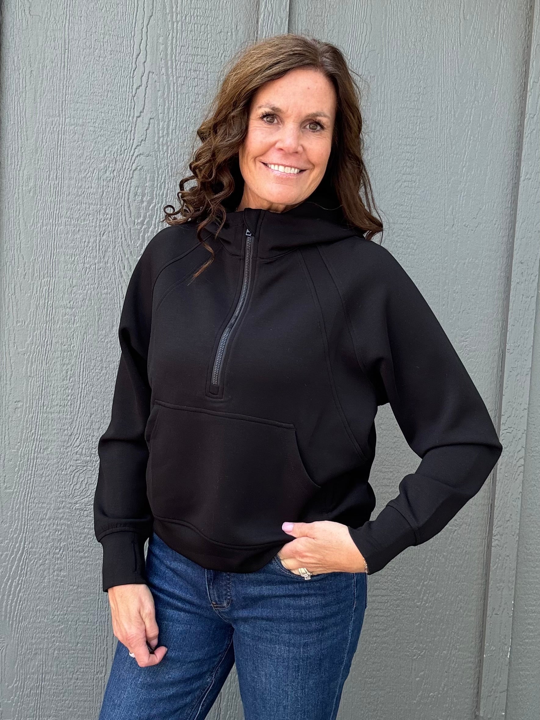 Black Quarter Zip Hoodie Top Top - Sweatshirt RAE MODE