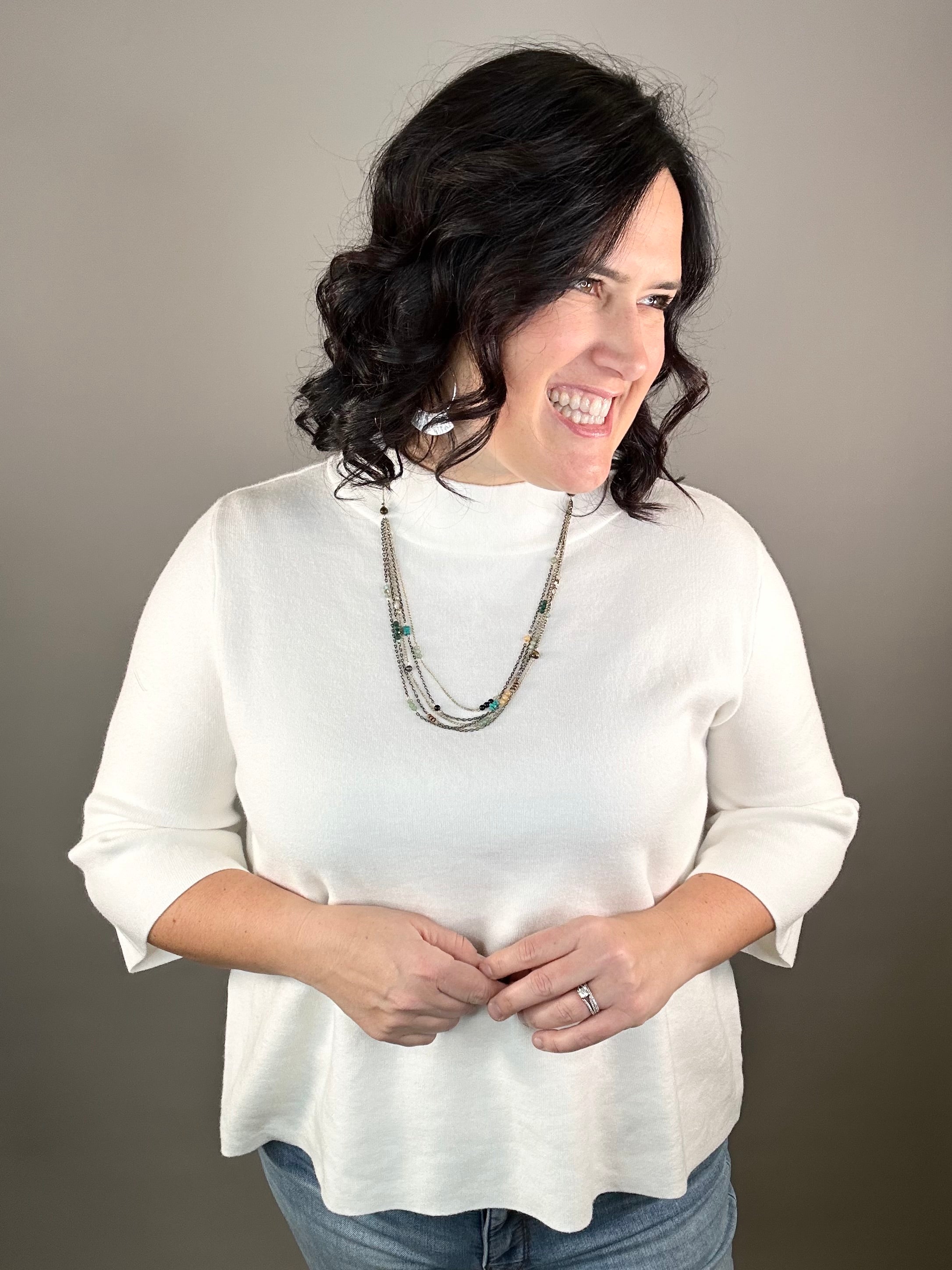 Cream Mock Neck Sweater Top - Sweater FATE by LFD