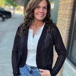 Black Open Knit Cardigan Tops- Cardigans COZY CO.
