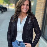 Black Open Knit Cardigan Tops- Cardigans COZY CO.