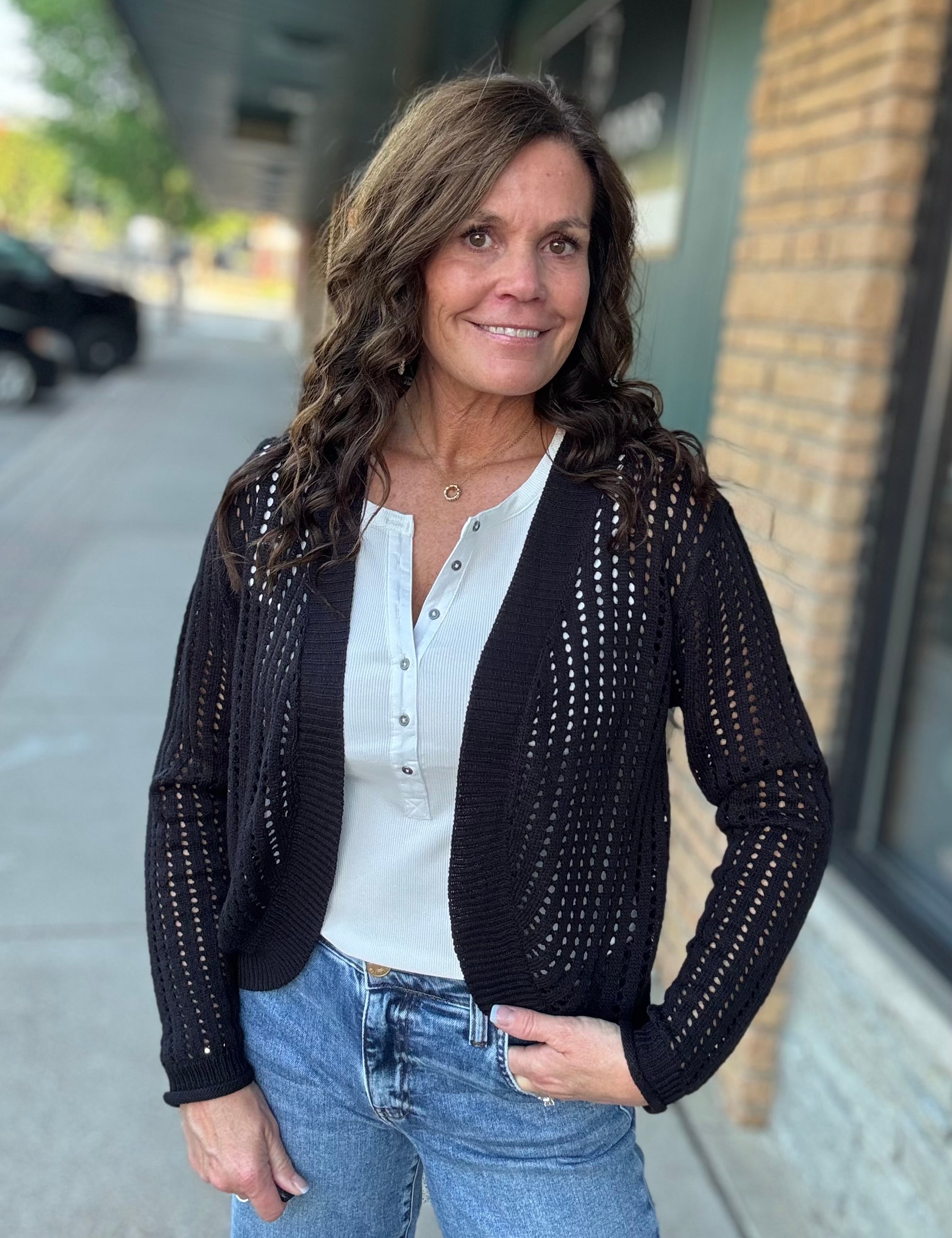 Black Open Knit Cardigan Tops- Cardigans COZY CO.