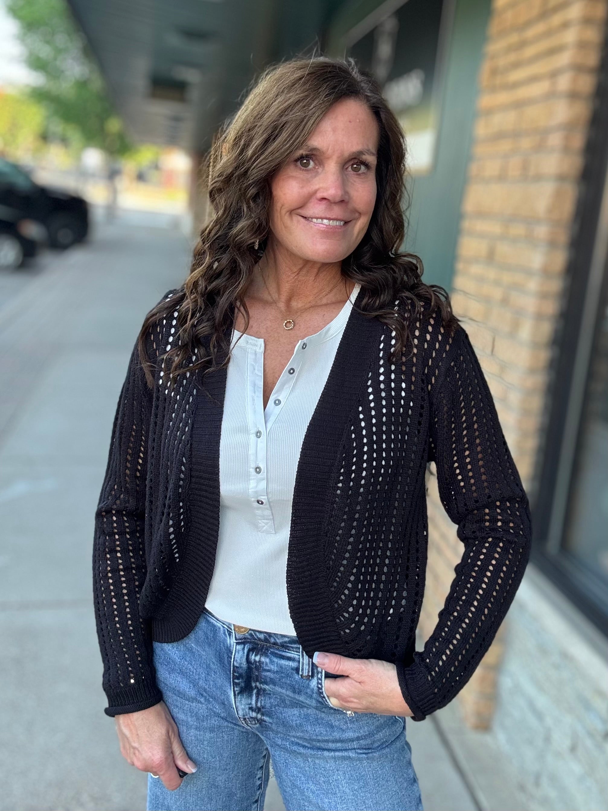 Black Open Knit Cardigan Tops- Cardigans COZY CO.