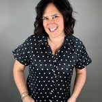 Polka Dot Bubble Sleeve Blouse Tops- Blouses DOE & RAE