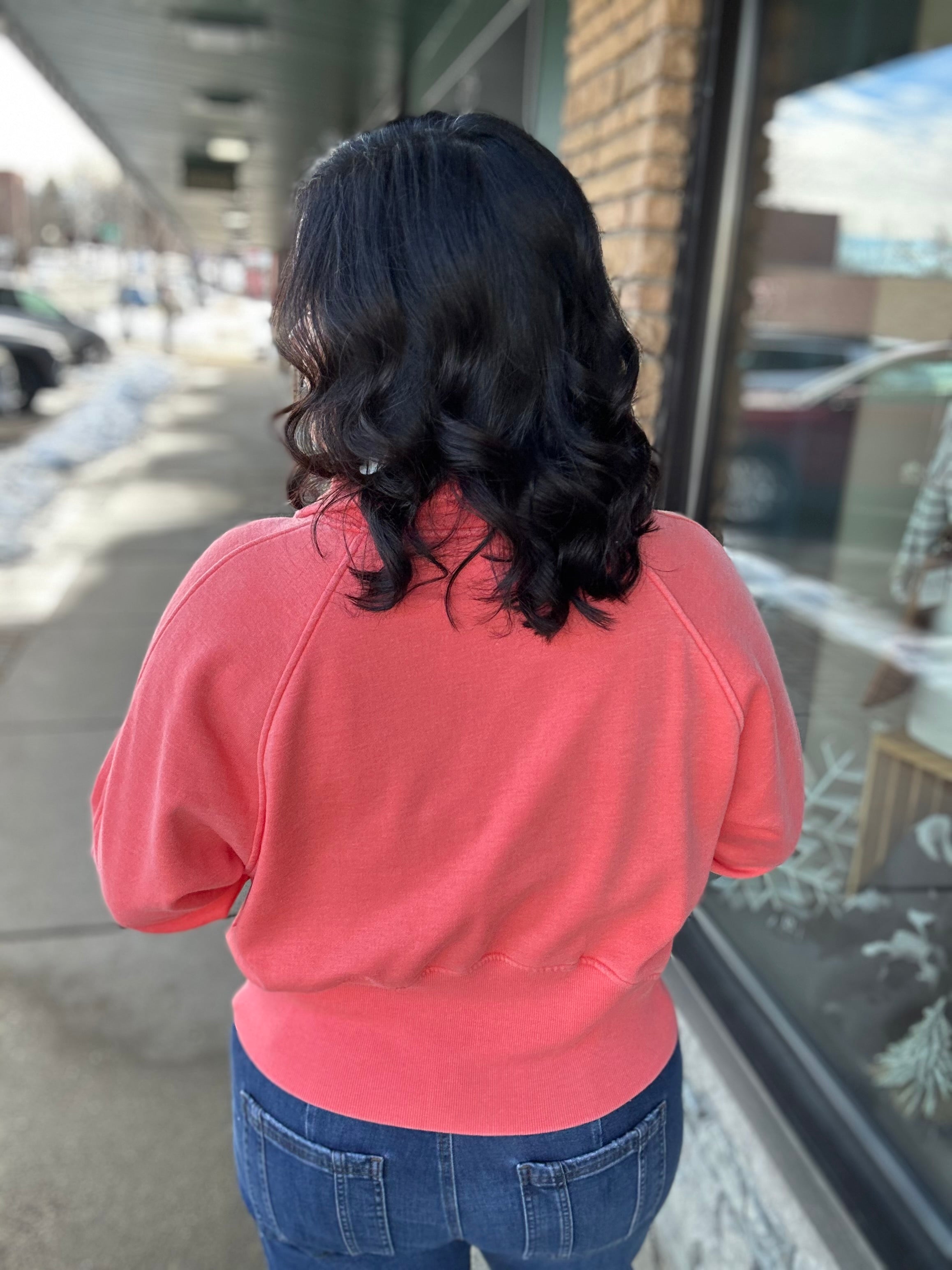 Coral Quarter Zip Sweatshirt Top - Sweatshirt PANACHE