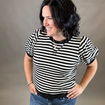 Black/Ivory Striped Puff Sleeve Top Top- Sweatshirts JODIFL