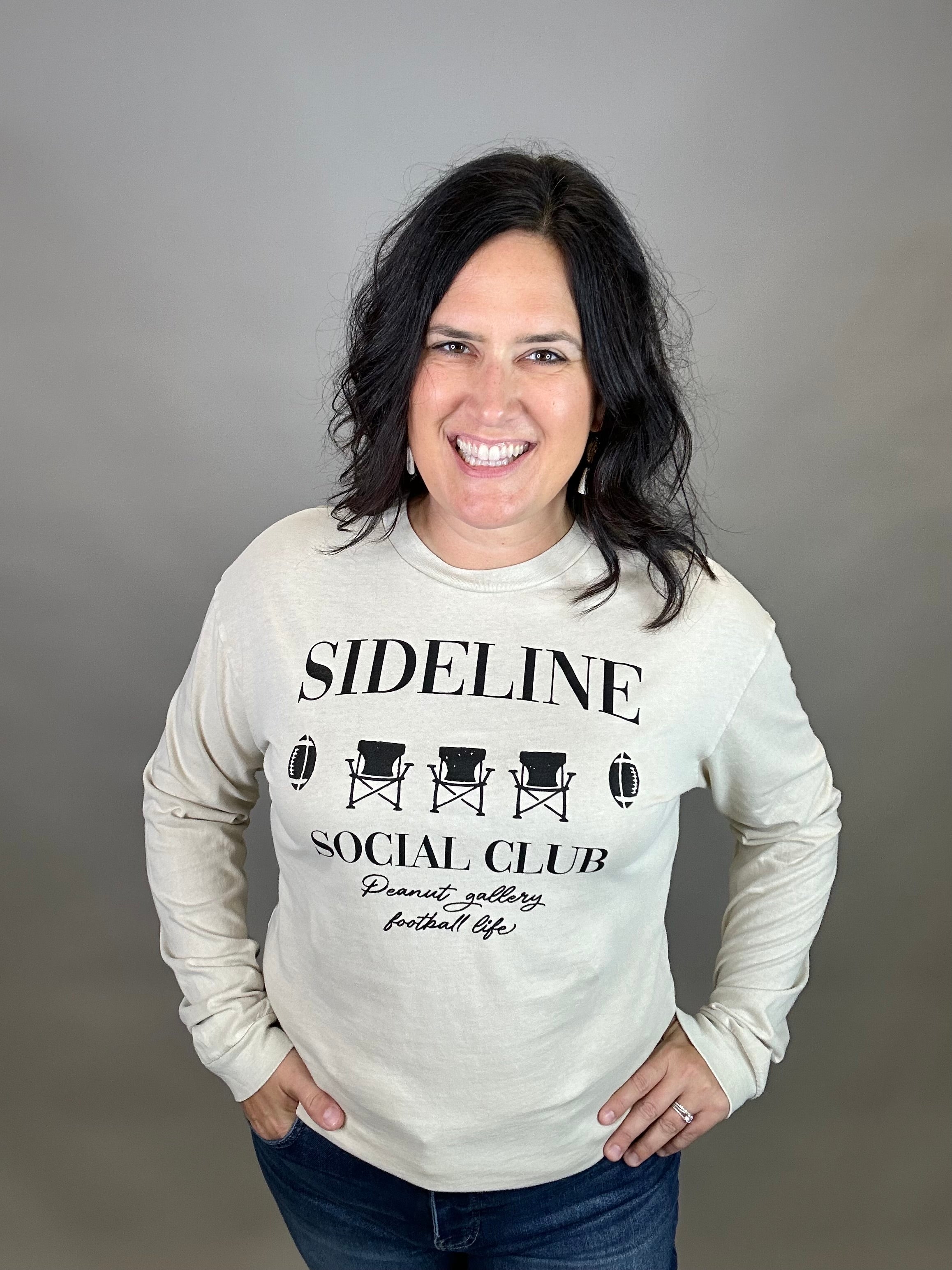 Oatmeal Sideline Social Club Longsleeve Tops- Tees HRT and LUV