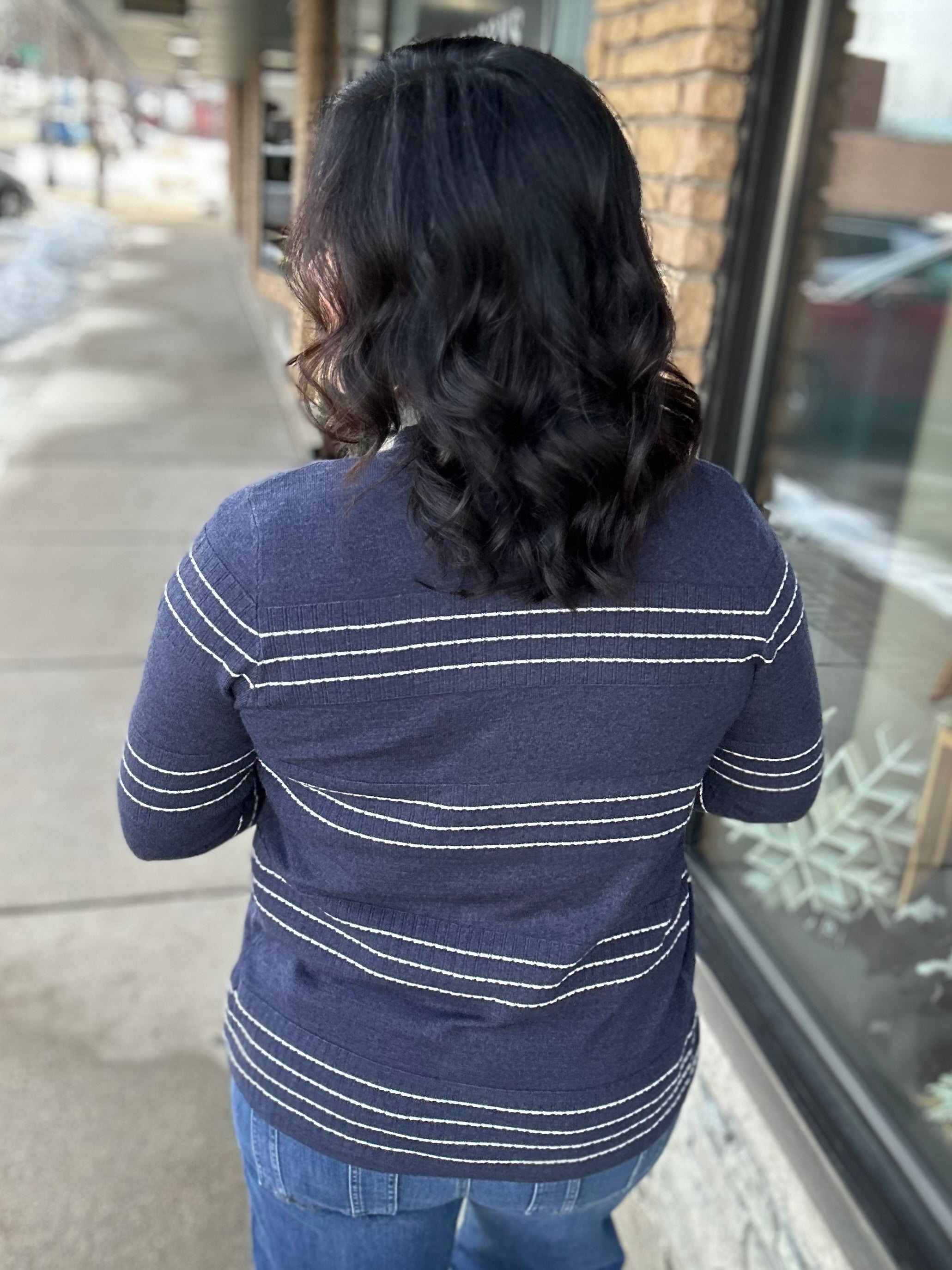 Indigo Stitch Striped Cardigan Tops- Cardigans STACCATO