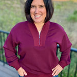 Dark Cherry Quarter Zip Pullover Tops- Sweaters RAE MODE