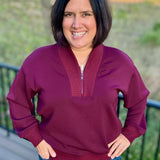 Dark Cherry Quarter Zip Pullover Tops- Sweaters RAE MODE