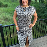 Black Pattern Maxi Dress with Side Slit