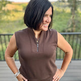 Espresso Buttery Soft Half Zip Sleeveless Top