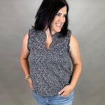 Navy Floral Poplin Top Tops- Blouses DOE & RAE