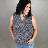 Navy Floral Poplin Top Tops- Blouses DOE & RAE