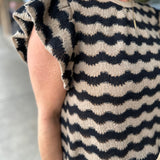Camel & Black Wavy Stripe Ruffle Sleeve Top