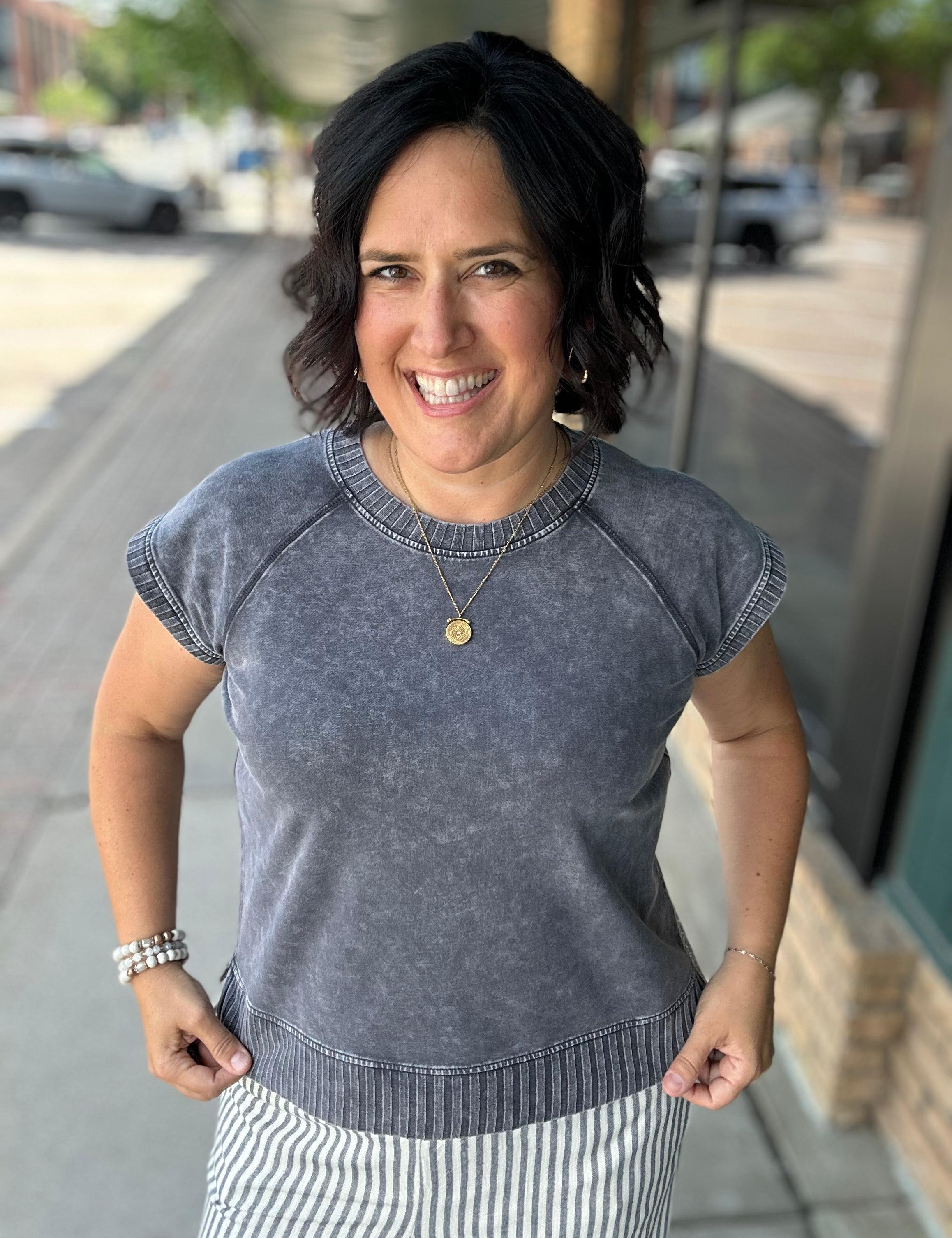 Washed Charcoal Hana Dolman Lounge Tee Top - Tee FLAG AND ANTHEM