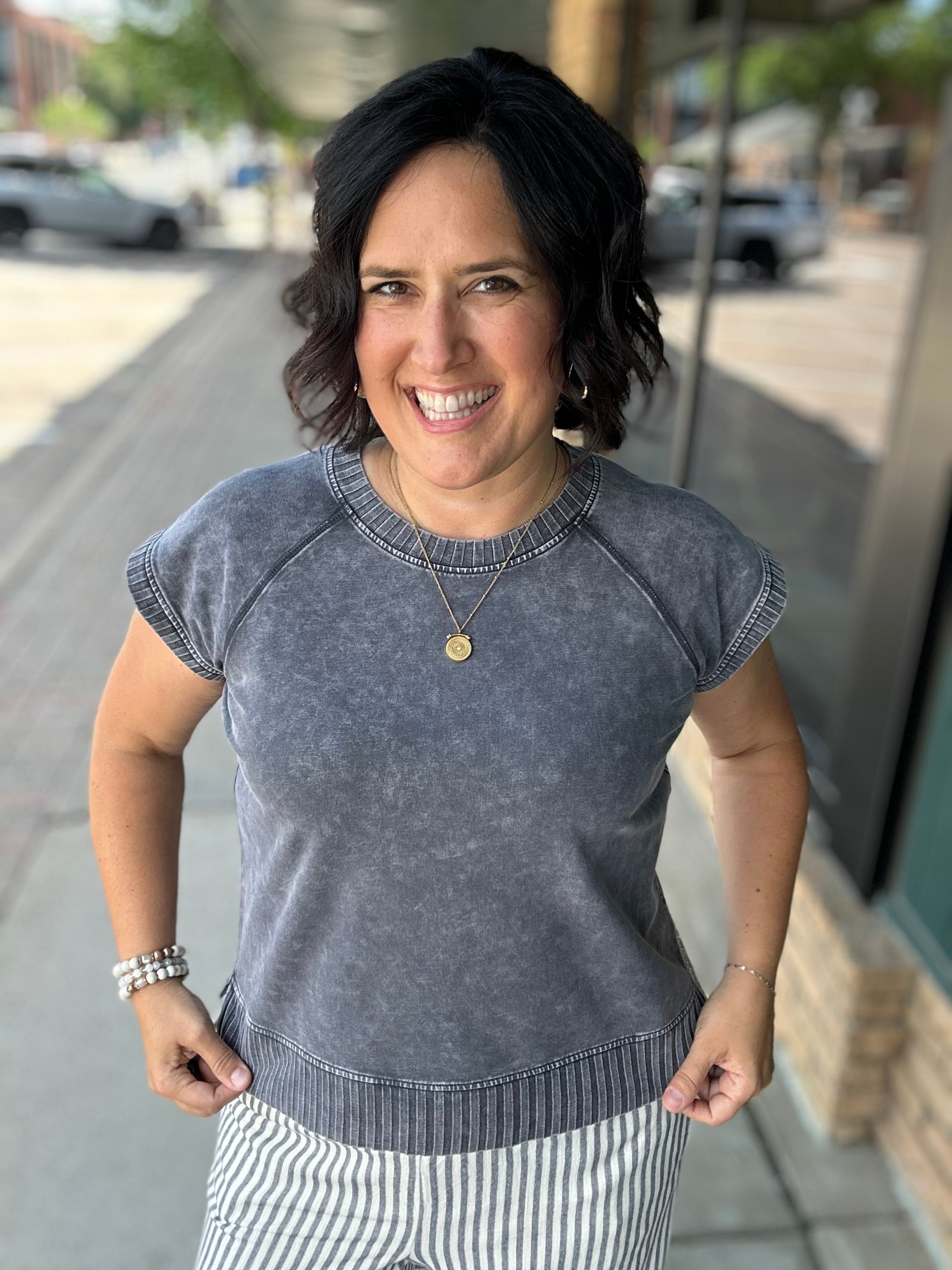 Washed Charcoal Hana Dolman Lounge Tee Top - Tee FLAG AND ANTHEM