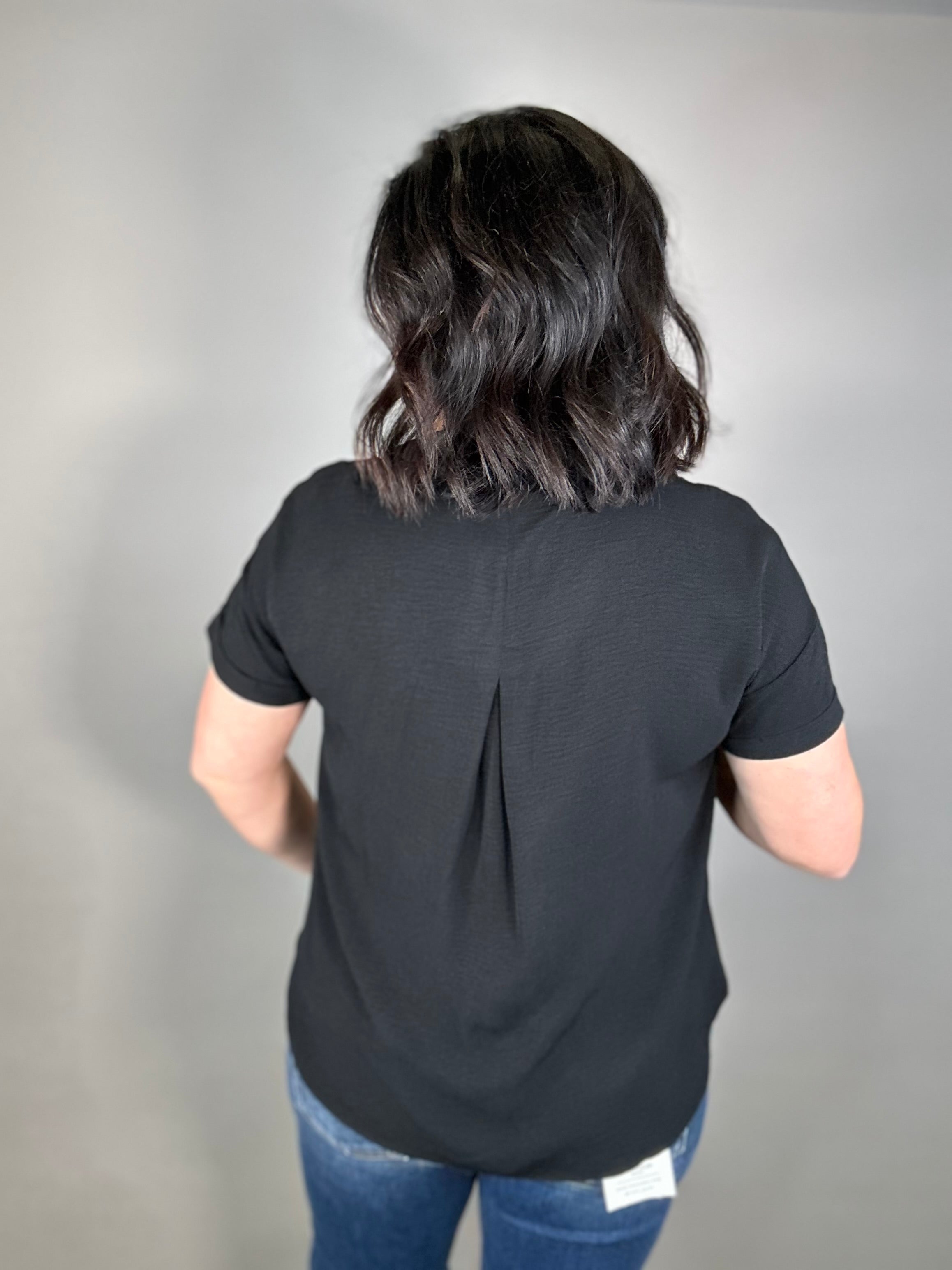 Black Button Front Short Sleeve Tops - Button Ups STACCATO