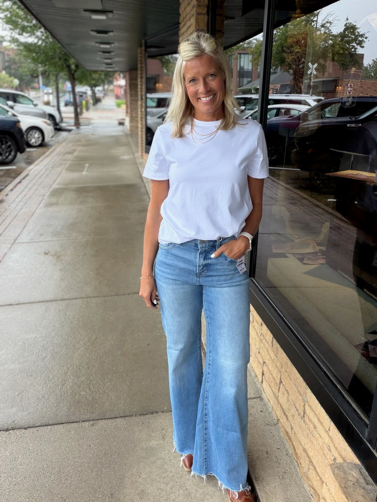 White Cotton Crew Neck Tee Top - Tee RD Style