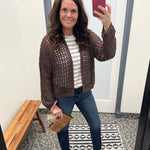 Espresso Crochet Cropped Open Cardigan Tops- Cardigans DOE & RAE