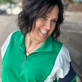 Green & Navy Combo Half Zip Oversized Sweatshirt Top - Sweatshirt WISHLIST
