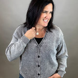 Washed Black Button Front Cardigan Tops- Cardigans EE:SOME