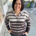 Dark Mocha Color Block Button Hoodie Top - Sweater STACCATO