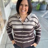 Dark Mocha Color Block Button Hoodie Top - Sweater STACCATO
