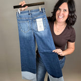 Dark Ankle Wide Cuffed Jeans Bottom- Pants RISEN