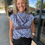 Blue Floral Sleeveless Top Tops- Blouses THML