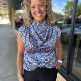 Blue Floral Sleeveless Top Tops- Blouses THML