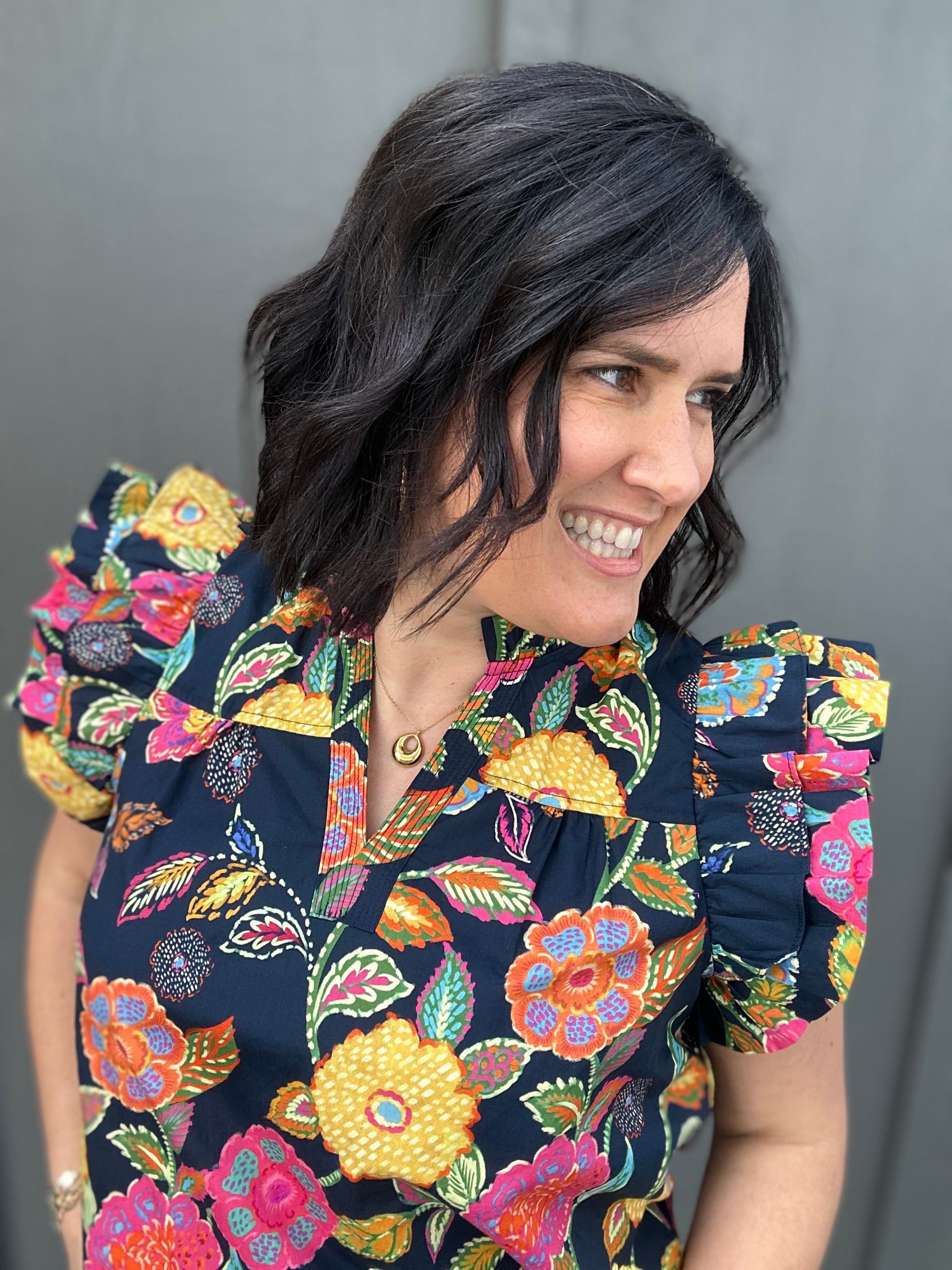 Ruffle Sleeve Floral Top Tops- Blouses THML