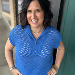 Royal Blue Zip Up Sweater Top - Sweater Mystree