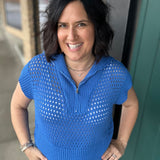 Royal Blue Zip Up Sweater Top - Sweater Mystree