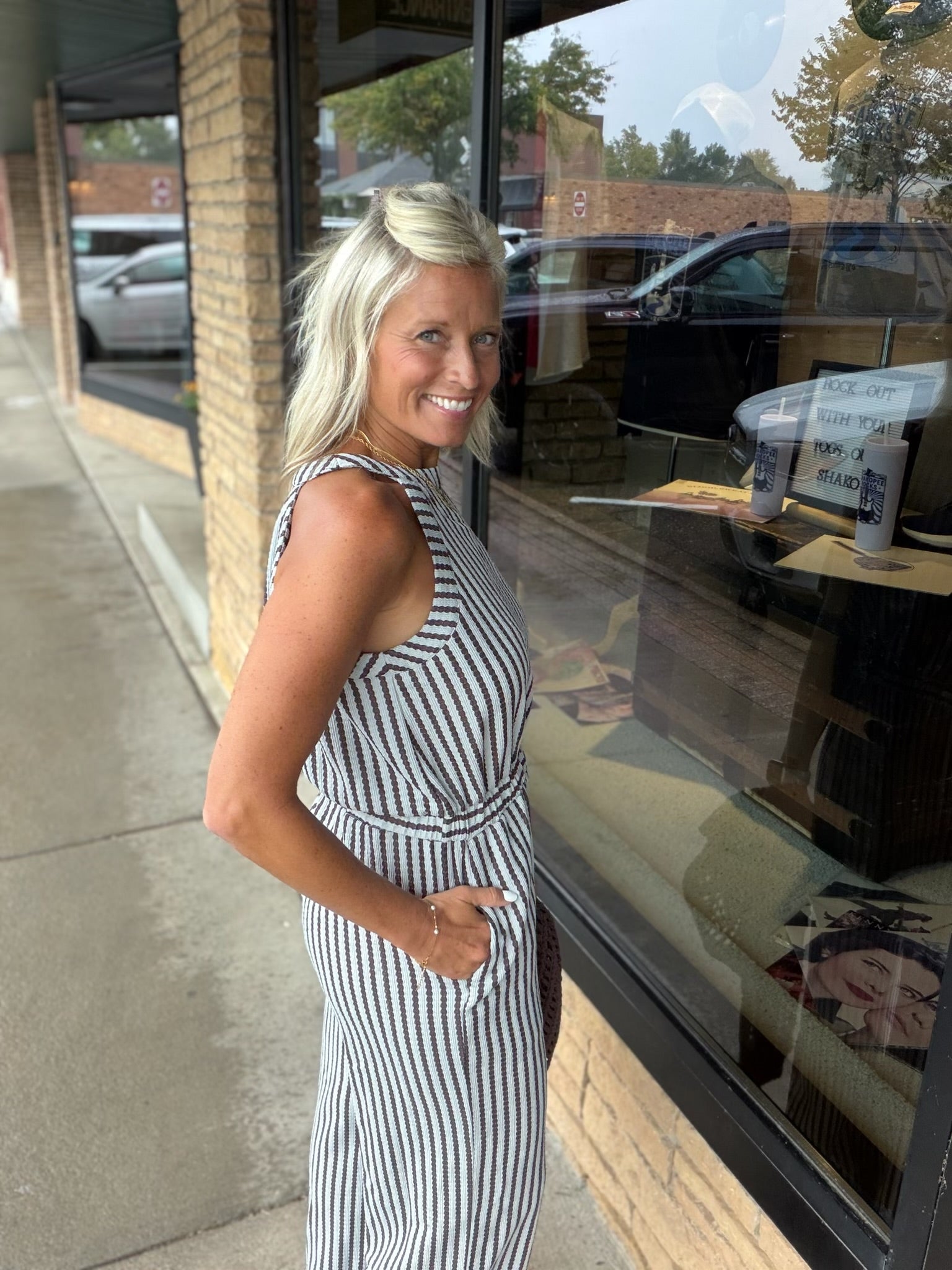 Blue Stripe Jacquard Jumpsuit DOE & RAE