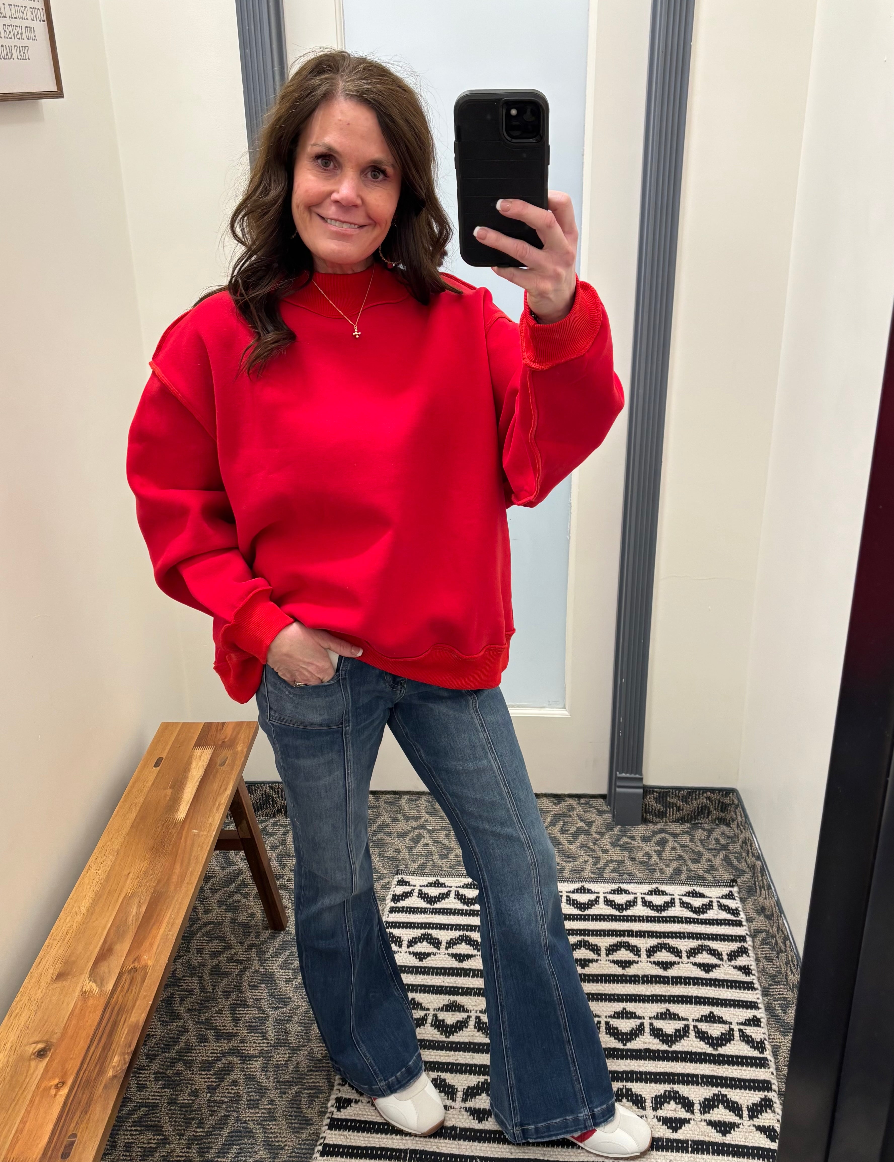 Red Reversible Mock Neck Top - Sweatshirt BUCKETLIST