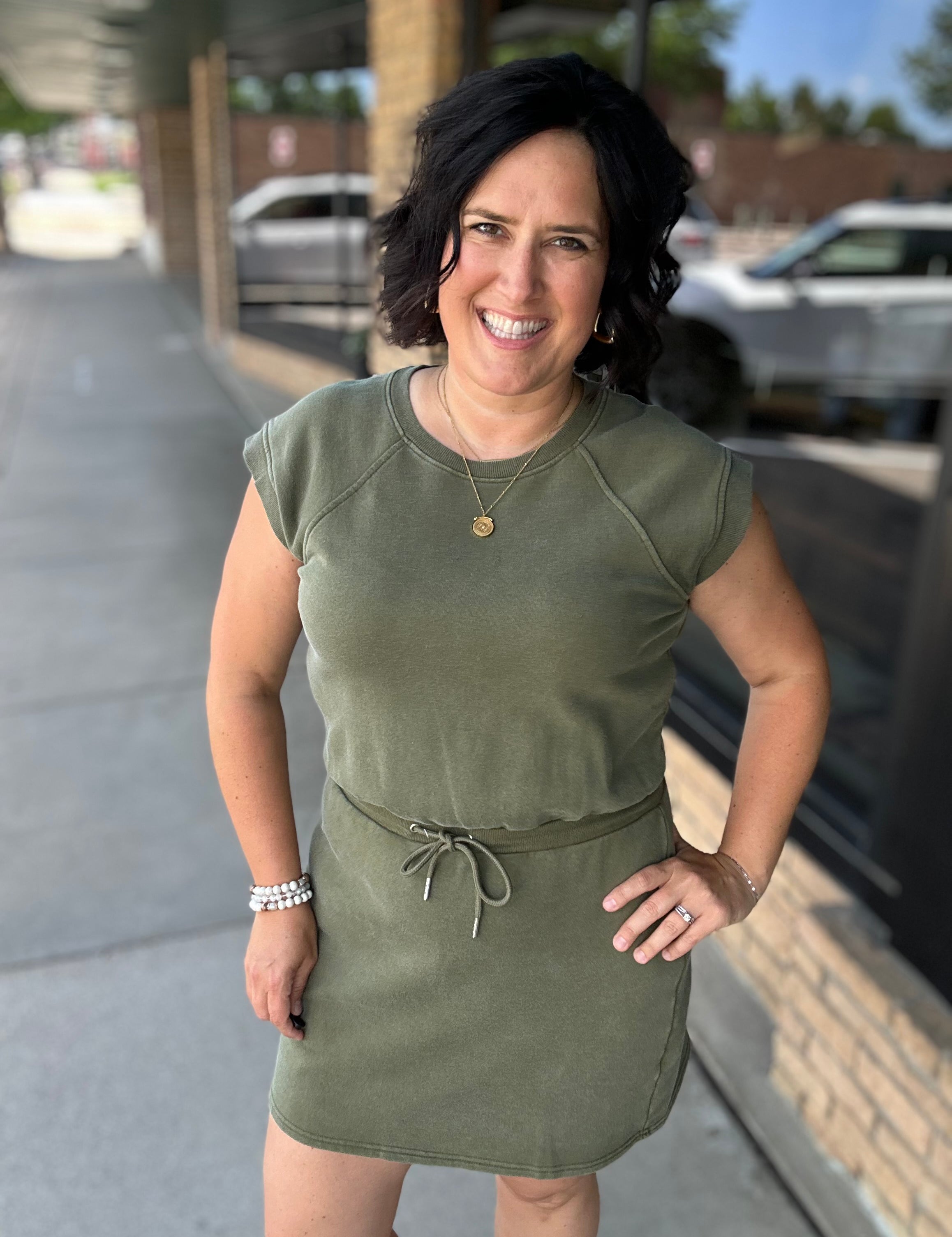 Rochelle Tie Waist Lounge Dress in Olive Green by Flag & Anthem Dresses FLAG AND ANTHEM