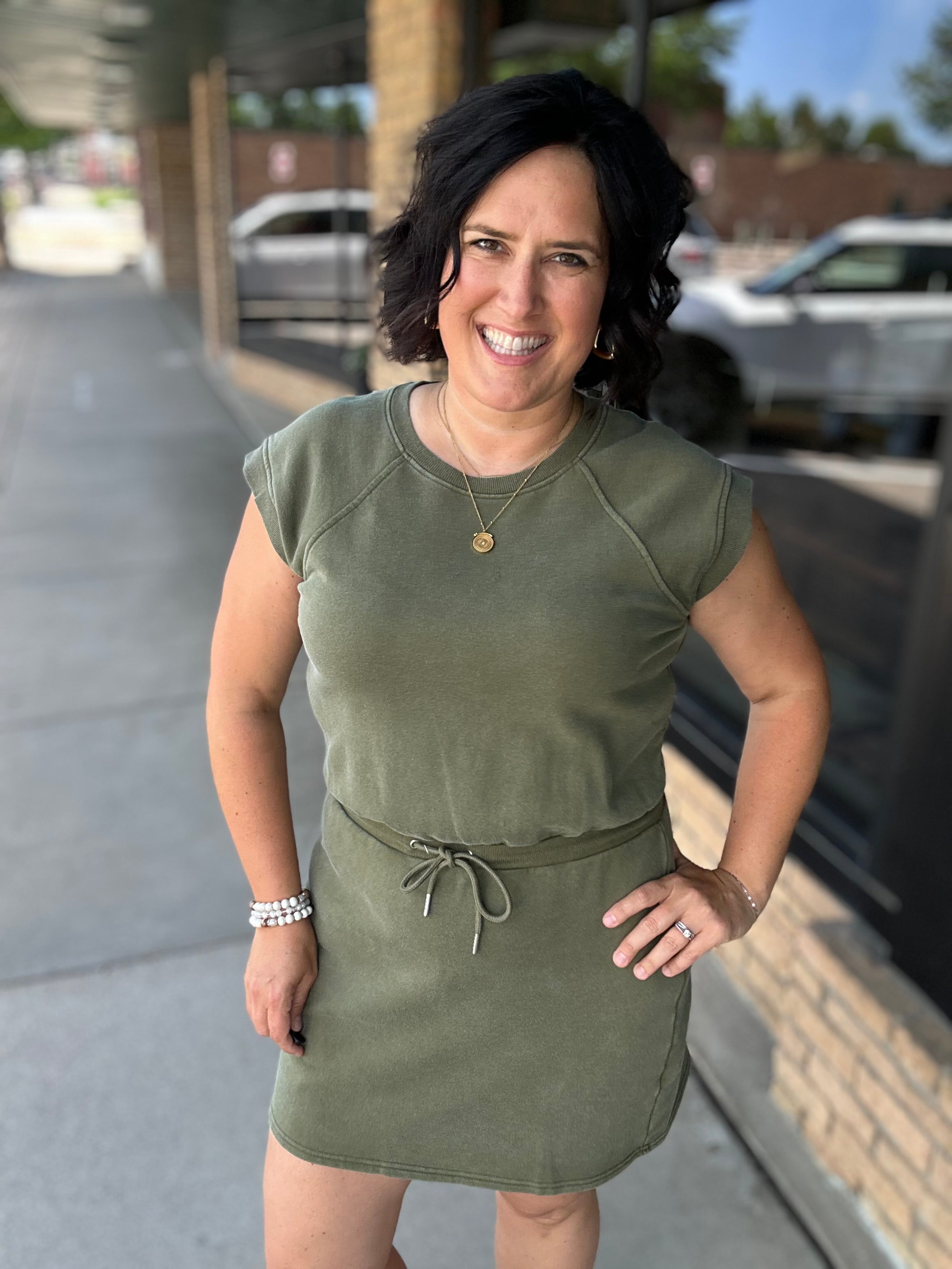 Rochelle Tie Waist Lounge Dress in Olive Green by Flag & Anthem Dresses FLAG AND ANTHEM