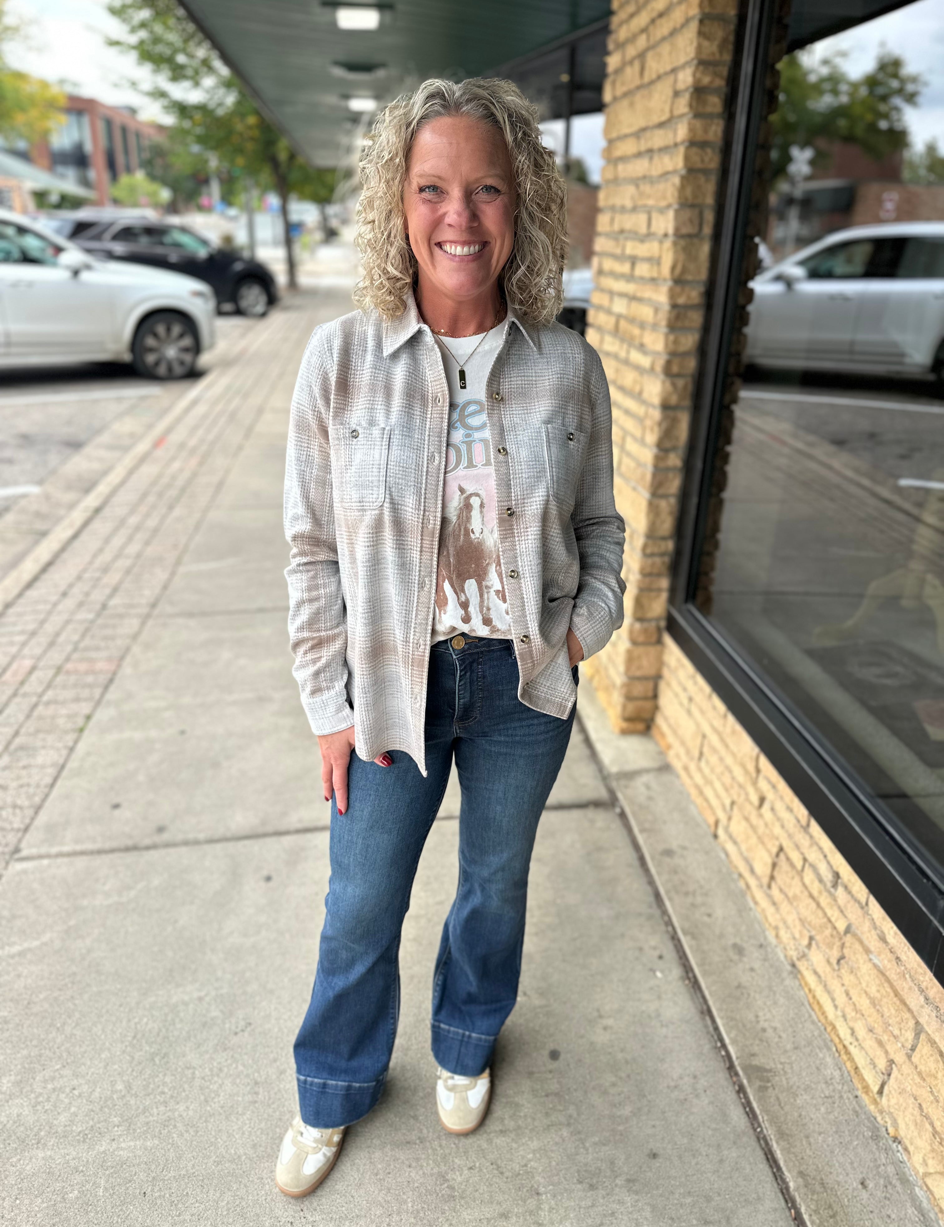 Oatmeal/Grey Lulu Hero Stretch Flannel Shirt Tops - Button Ups FLAG AND ANTHEM