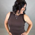 Espresso Ruffle Tank Tops- Tanks DOE & RAE