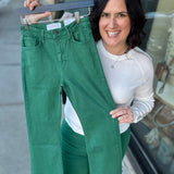 Green Crop Flare Jeans